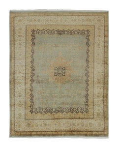 Tapis et tapis de style Mohtasham de Kilim en bleu avec médaillon doré et fleurs beiges