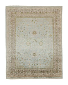 Teppich & Kelim-Teppich im Khotan-Stil mit geometrischem Muster in Blau & Beige-Brown