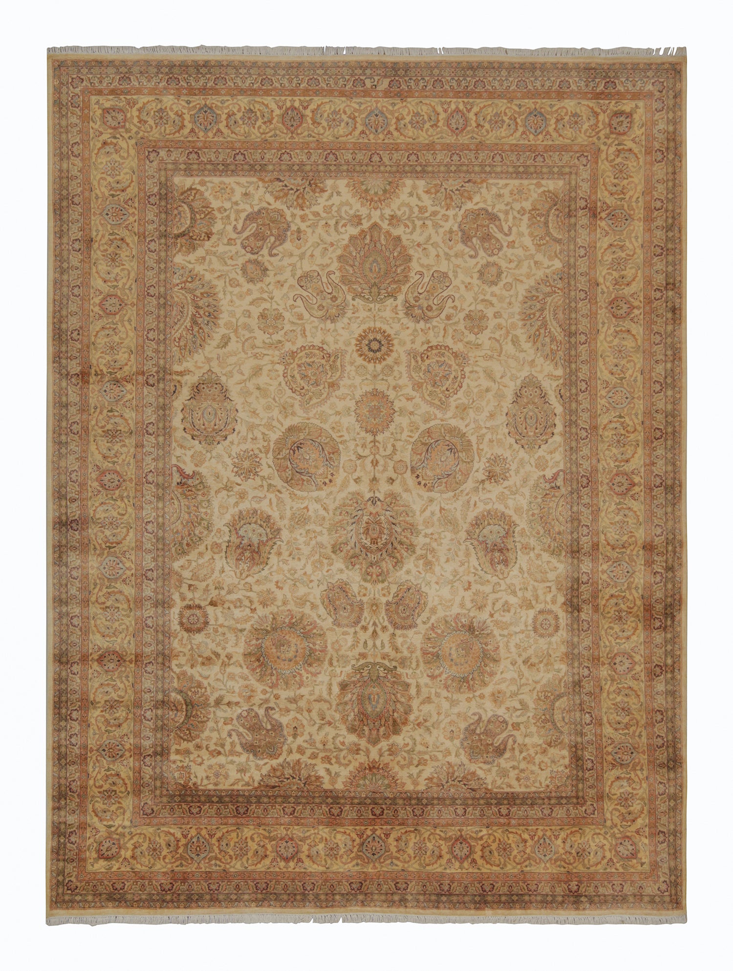 Teppich & Kelim-Teppich im persischen Stil mit goldfarbenem und beige-braunem Blumenmuster