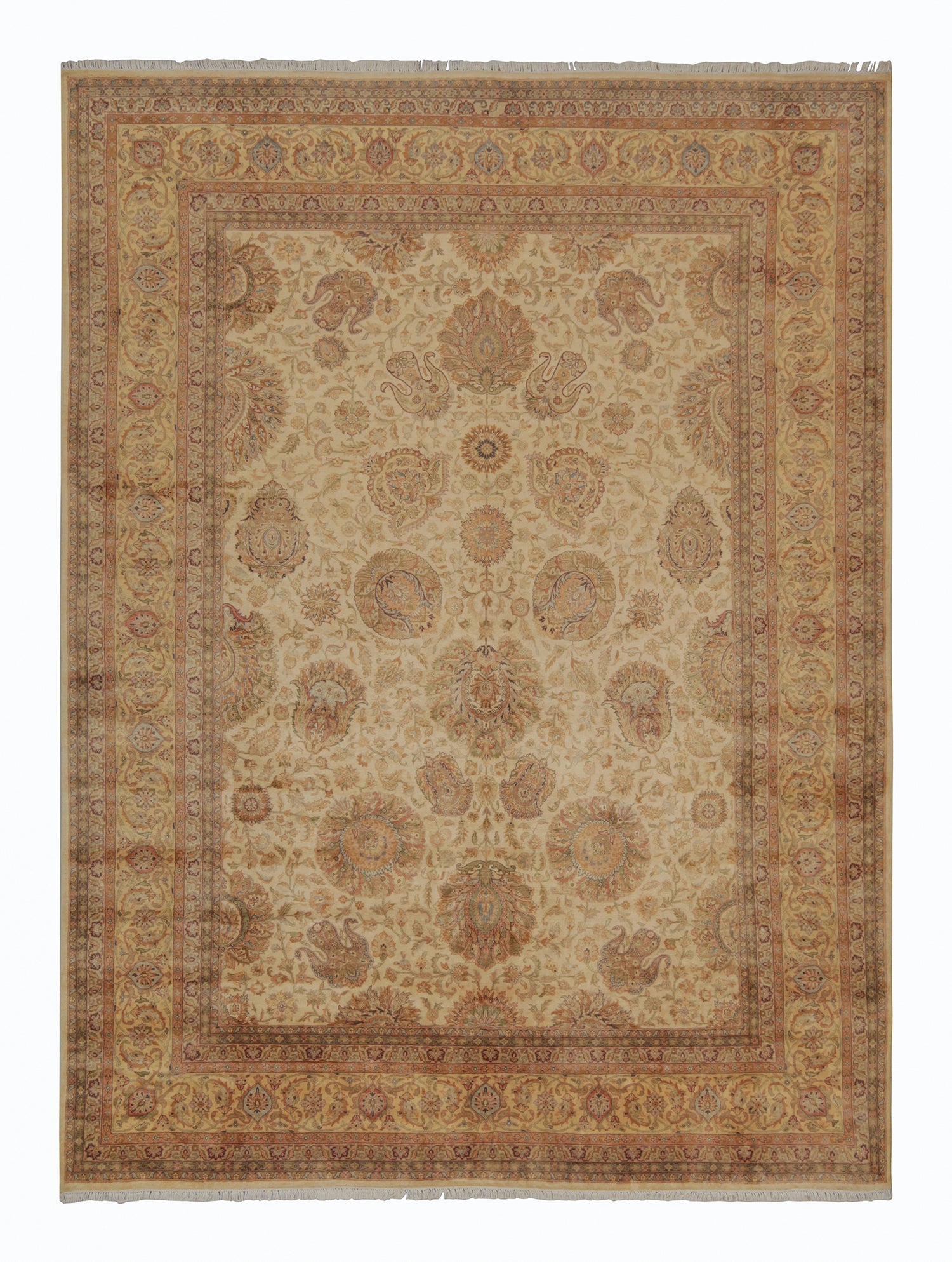 Alfombra de estilo persa Rug & Kilim con estampado floral dorado y marrón beige