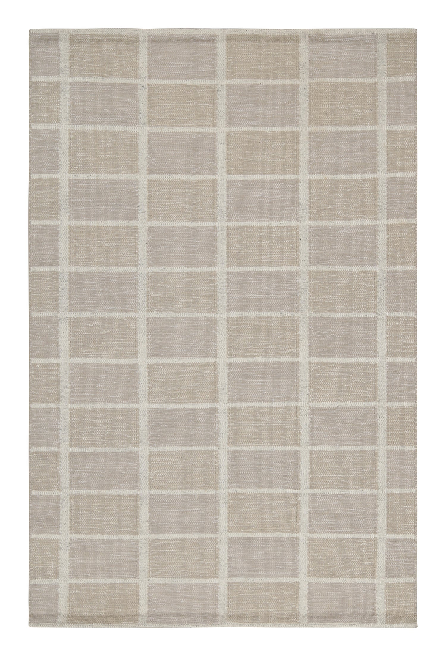 Rug & Kilim’s Scandinavian Kilim Rug in Taupe and White Geometric Pattern For Sale
