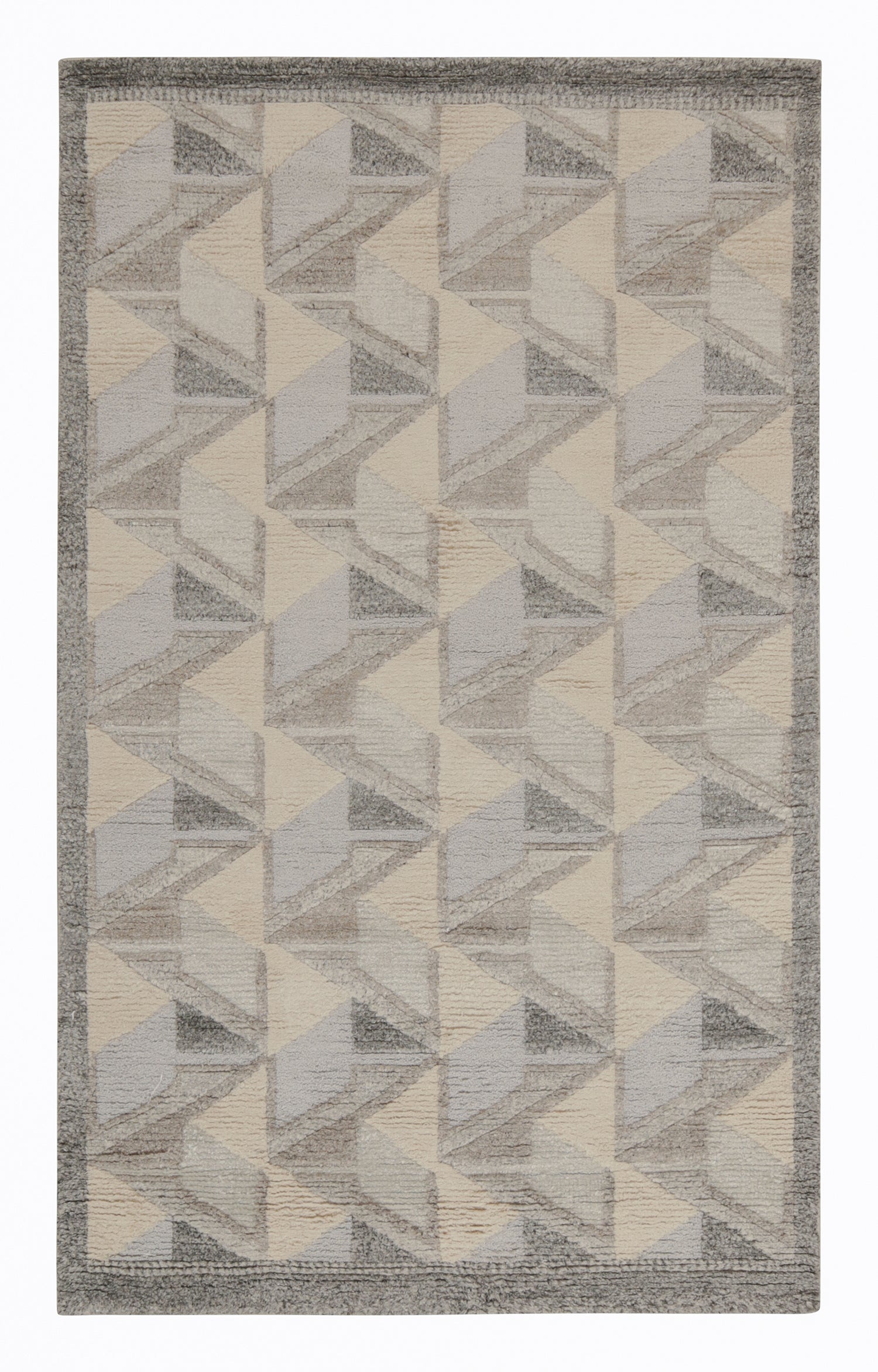 Rug & Kilim’s Scandinavian Style Rug in Ivory, Gray and Blue Geometric Pattern