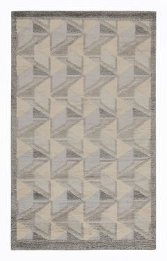 Tapis de style scandinave de Rug & Kilim à motif géométrique ivoire, gris et bleu