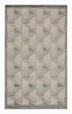 Tapis de style scandinave de Rug & Kilim à motif géométrique ivoire, gris et bleu