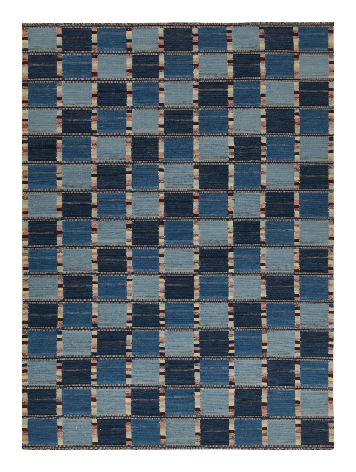 Skandinavischer Kilim von Rug & Kilim in Blau und Beige-Braun mit geometrischem Muster im Angebot