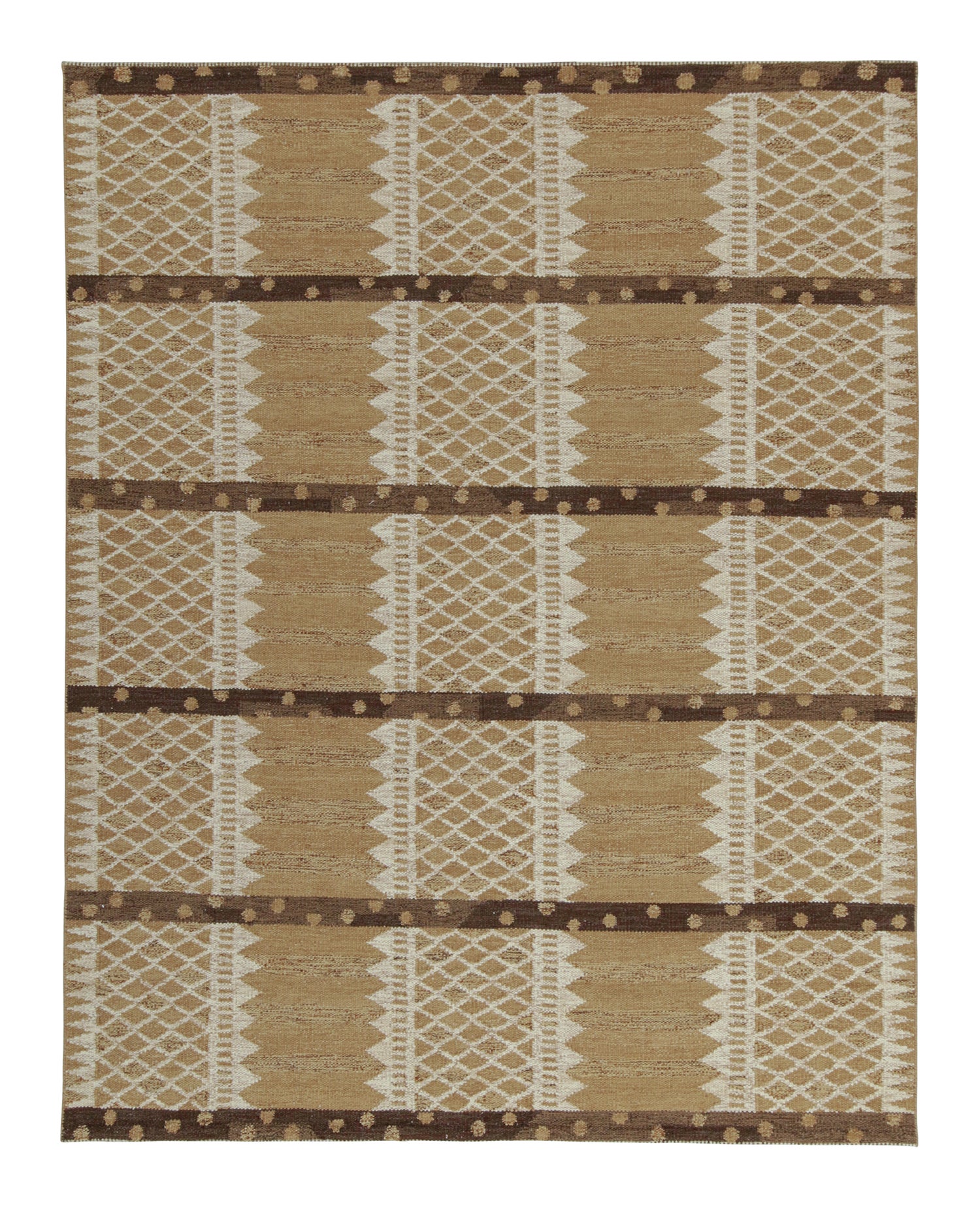 Rug & Kilim's skandinavischer Kilim in Beige-Braun & Weiß mit geometrischem Muster im Angebot
