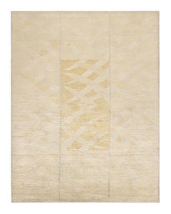 Skandinavischer Teppich und Kelim-florteppich in Gold und Elfenbein mit geometrischem Muster