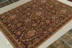Rug & Kilim’s European Tudor style Kilim in Brown with Gold Floral Pattern