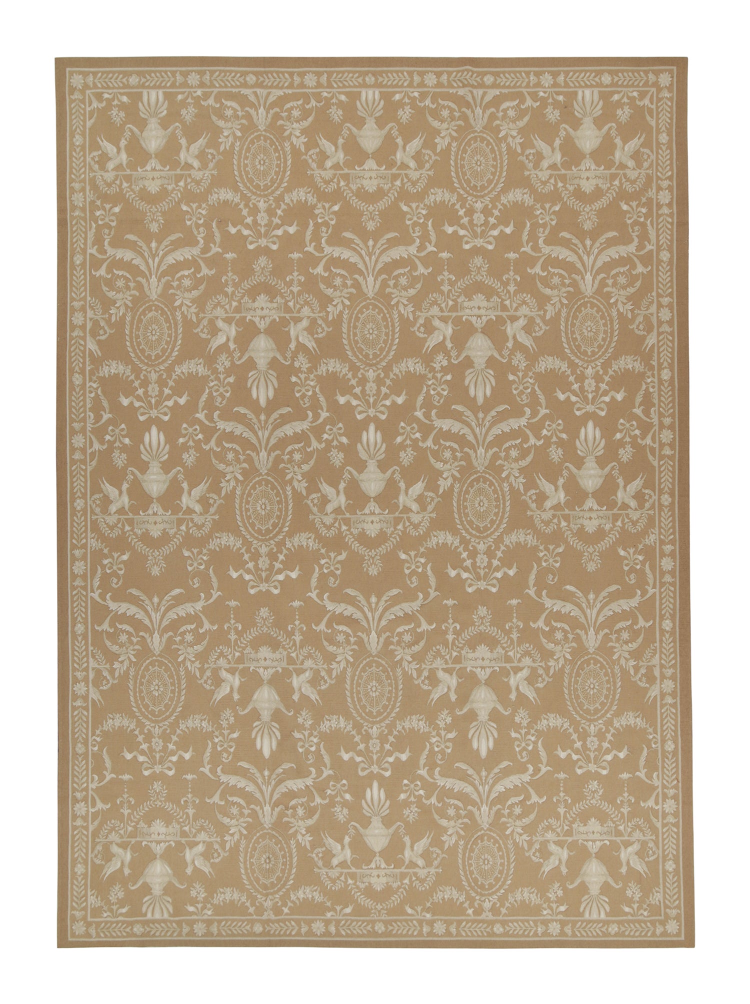 Rug & Kilims Flachgewebe im Aubusson-Stil aus dem 18. Jahrhundert in Brown mit weißem Muster