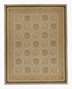 Tapis et Kilim à tissage plat de style Aubusson avec motif floral gris, beige et or