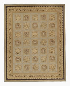 Rug & Kilim’s Aubusson Style Flat Weave in Gray, Beige and Gold Floral Pattern