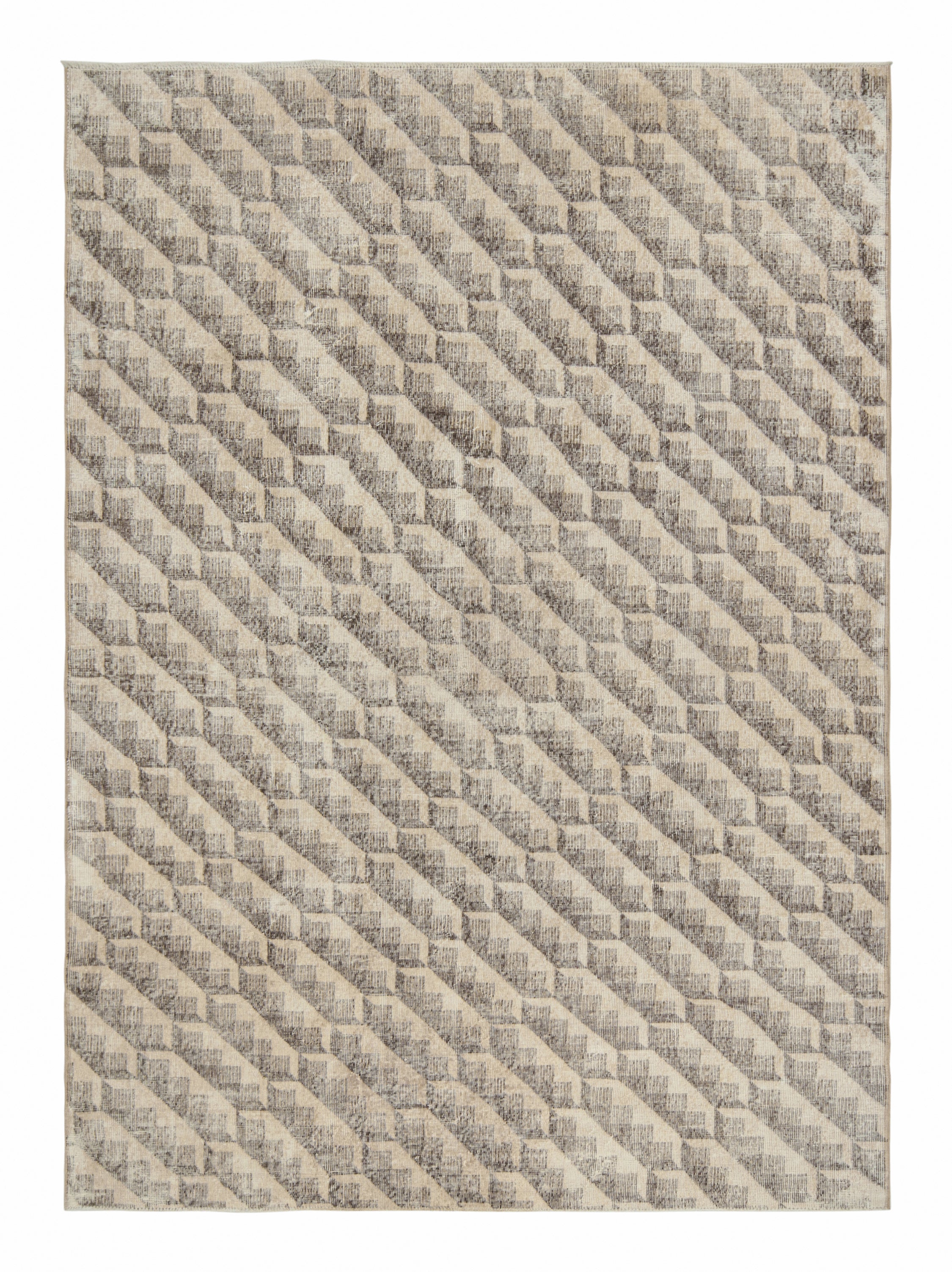 Vintage Zeki Müren rug in Beige and Brown Geometric Pattern, by Rug & Kilim For Sale