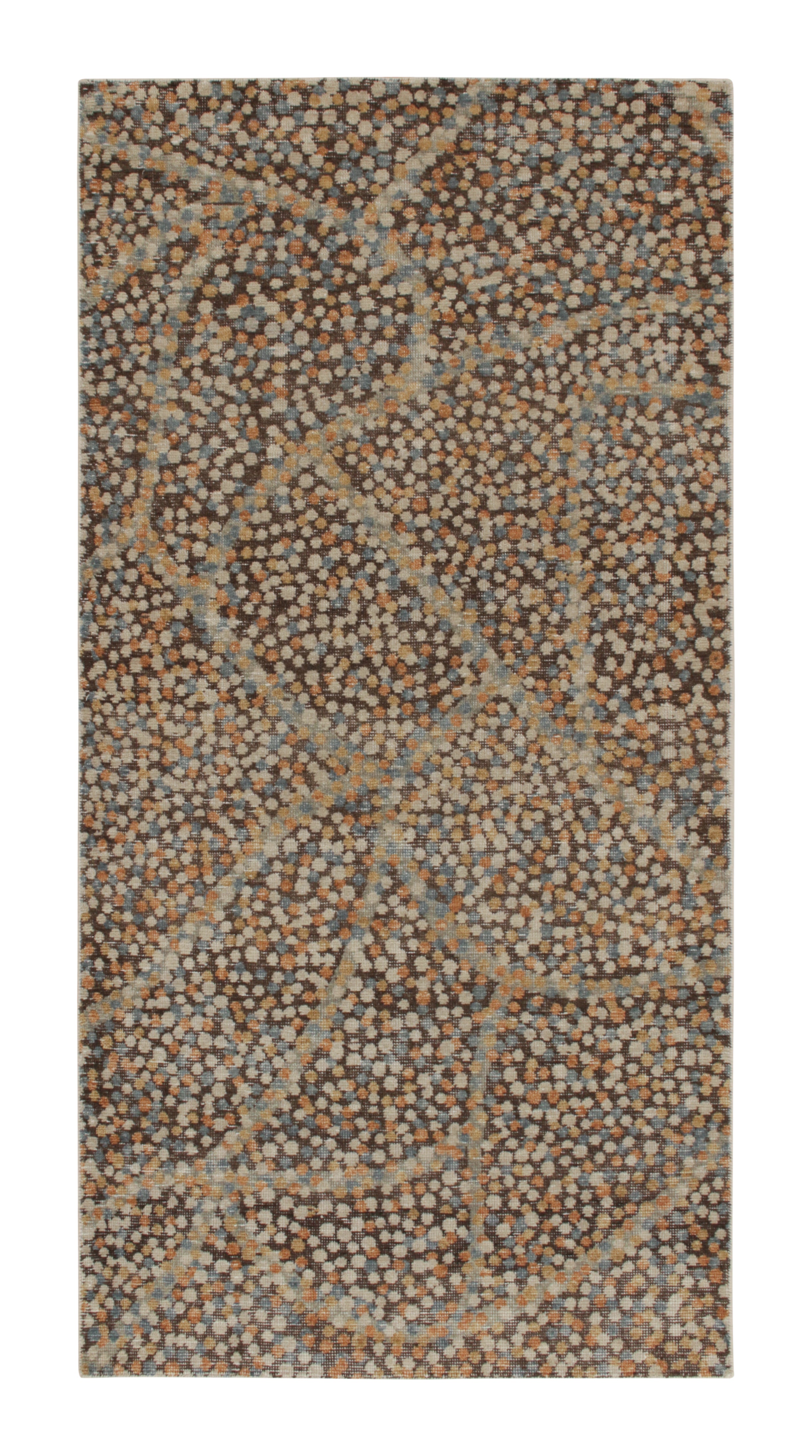 Rug & Kilim’s Distressed Style Abstract Rug in Brown with Colorful Dots Pattern