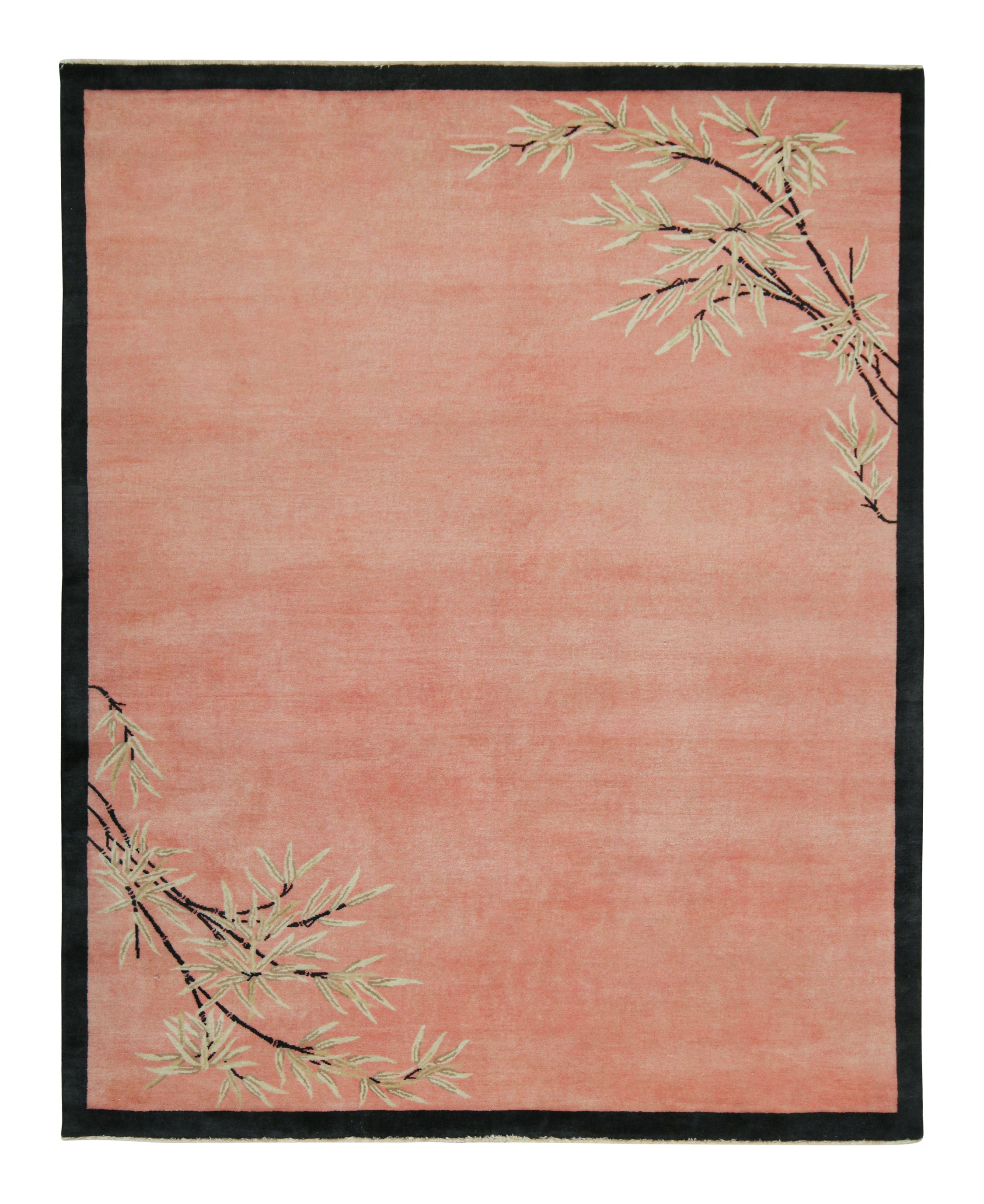 Rug & Kilim's Chinese Art Deco Style Rug in Pink with Floral Patterns  For Sale