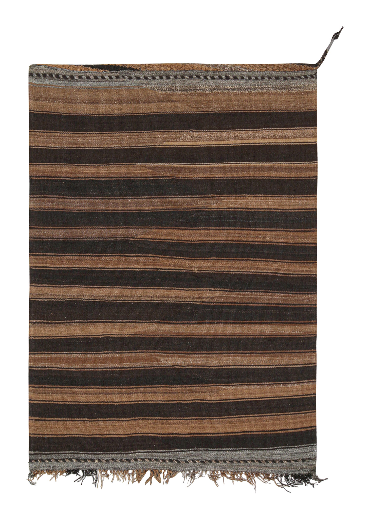 Persischer Stammeskunst-Kelim mit braunen und grauen Streifen von Teppich & Kilim