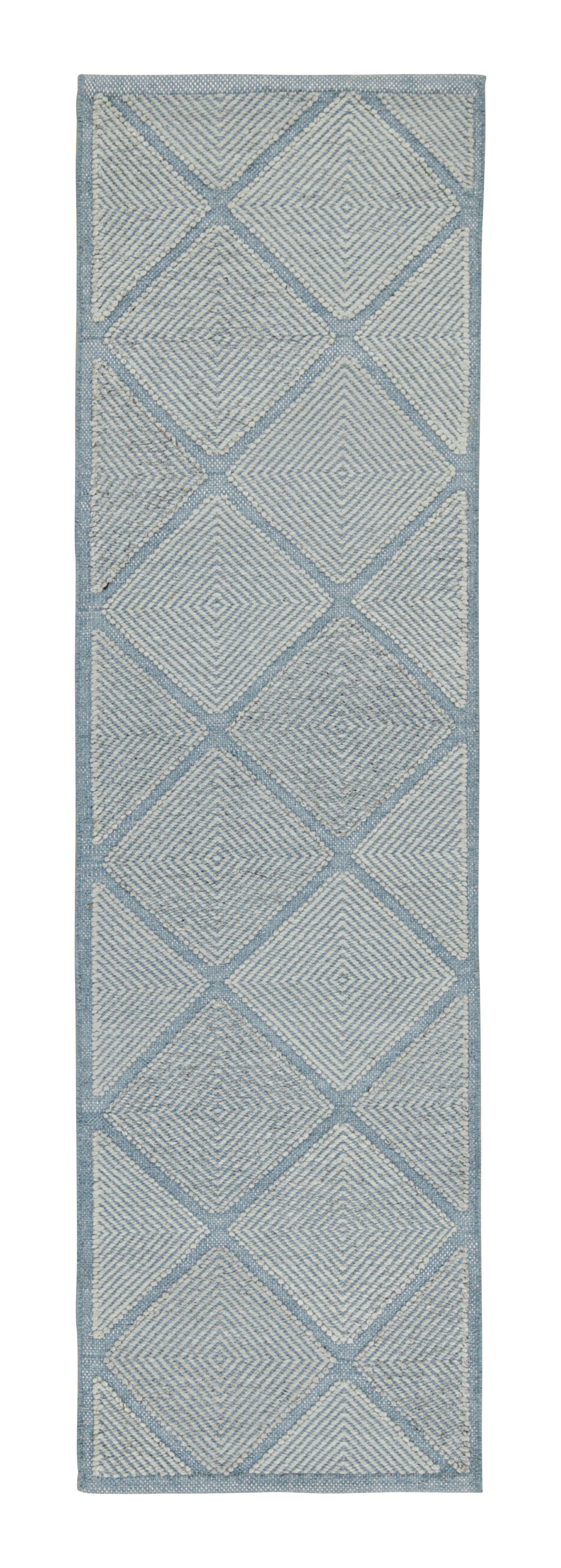 Rug & Kilim’s Scandinavian Style Kilim in Blue with Silver Diamond Patterns