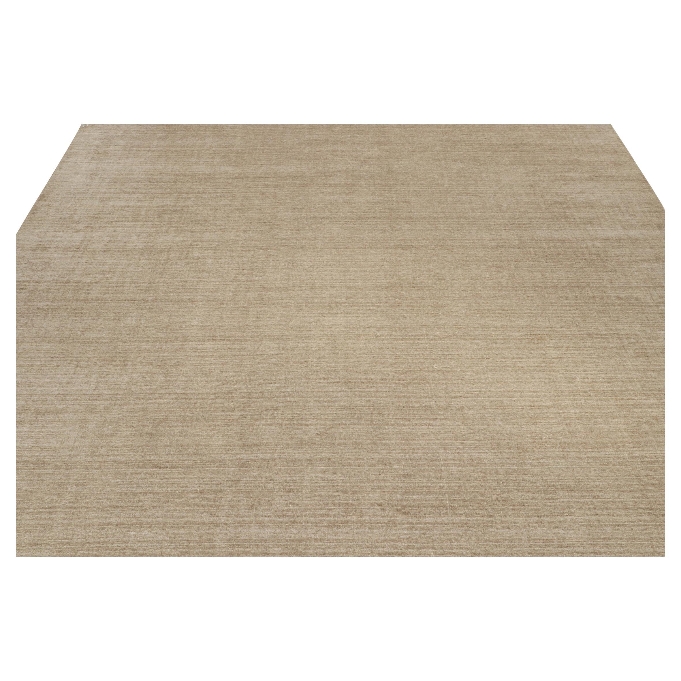 Hand-Knotted Rug & Kilim’s Plain Modern Rug in Beige-Brown Tone-on-Tone For Sale