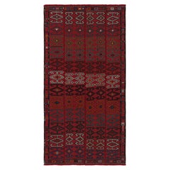 Vintage Midcentury Geometric Red Wool Verneh Persian Kilim Runner