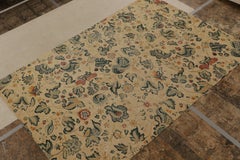 Rug & Kilim’s European Tudor Style Flatweave in Beige with Teal Floral Pattern