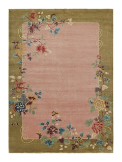 Rug & Kilim’s Chinese Style Art Deco rug in Pink & Green with Colorful Florals