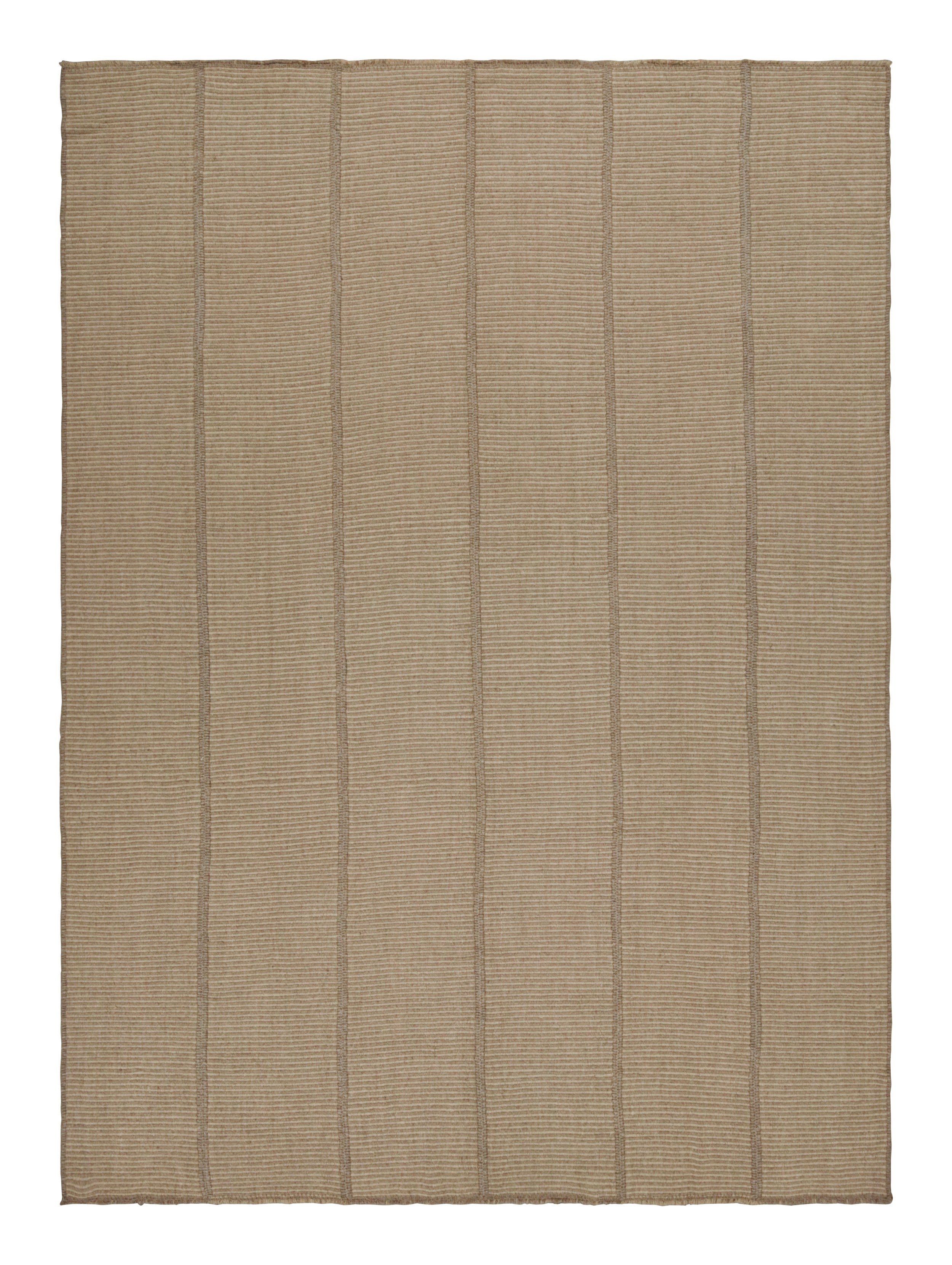 Rug & Kilim’s Contemporary Kilim in Brown Accents, with Textural Stripes