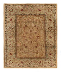 Tapis antique d'Agra en or et Brown à motifs floraux