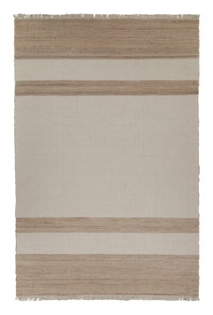 Rug & Kilim's Contemporary Jute Kilim in White and Beige-Brown Stripes (Kilim de jute contemporain à rayures blanches et beige-brun)