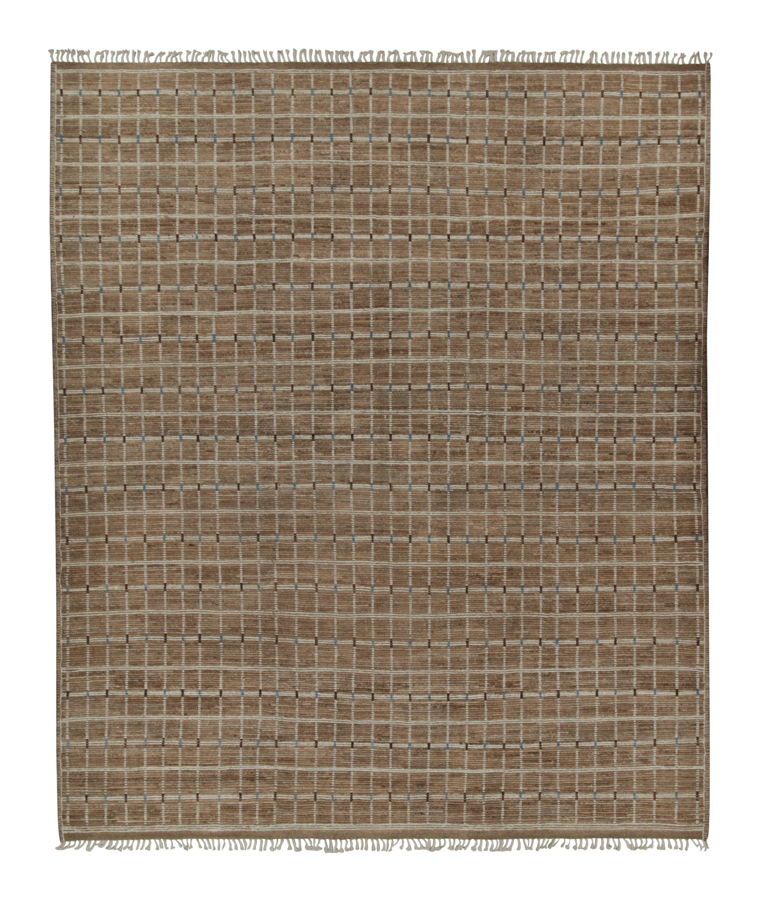 Tapis de style marocain à rayures beige-brun et motif géométrique de Rug & Kilim