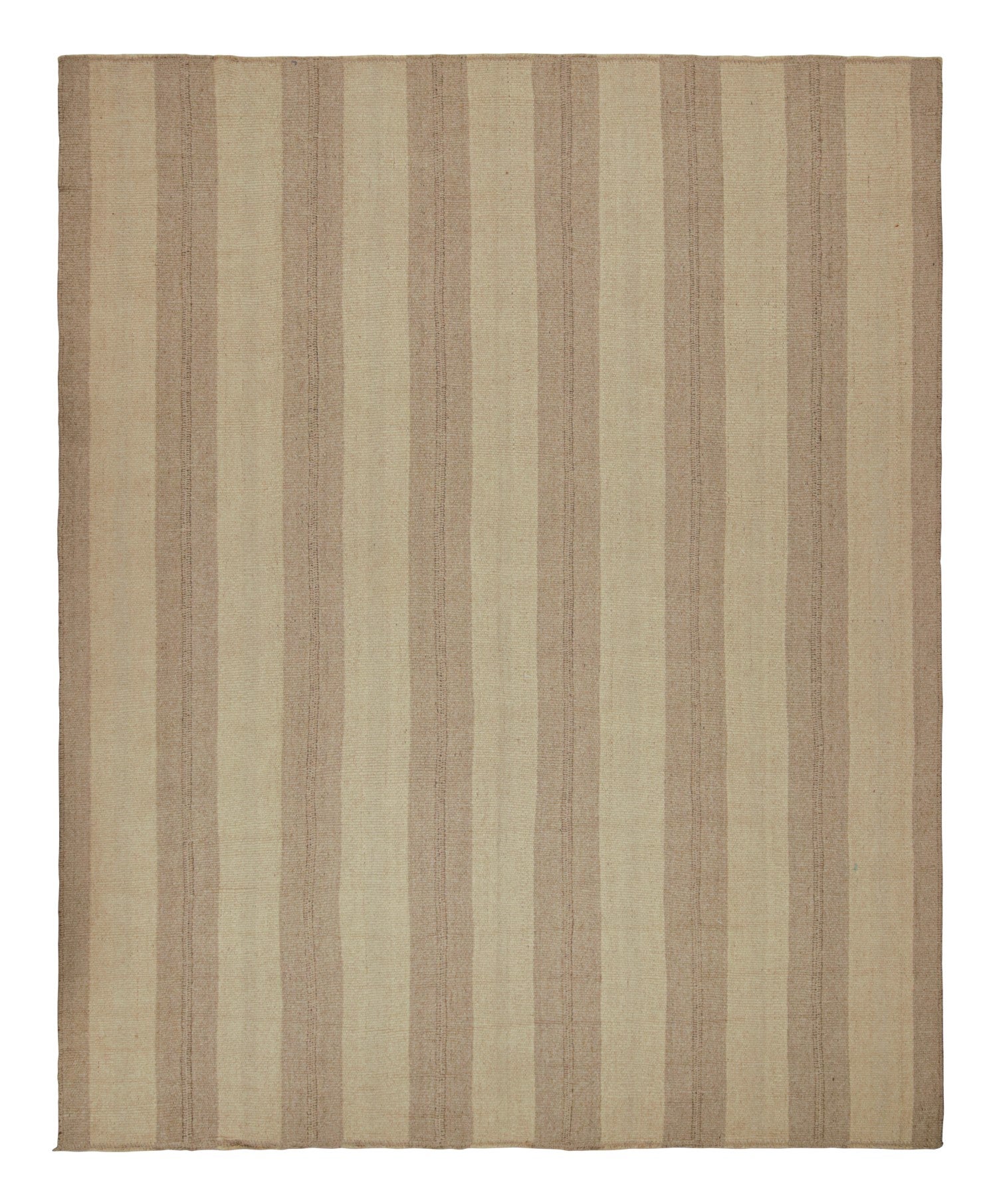 Rug & Kilim’s Contemporary Kilim with Beige and Taupe Stripes and Brown Accents For Sale