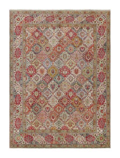 Weinlese-Tabriz-Teppich mit mehrfarbigen Blumenmustern - Rug & Kilim