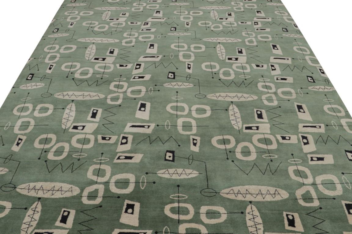 Alfombra de estilo moderno de mediados de siglo Rug & Kilim en verde con motivos geométricos Moderno de mediados de siglo en venta