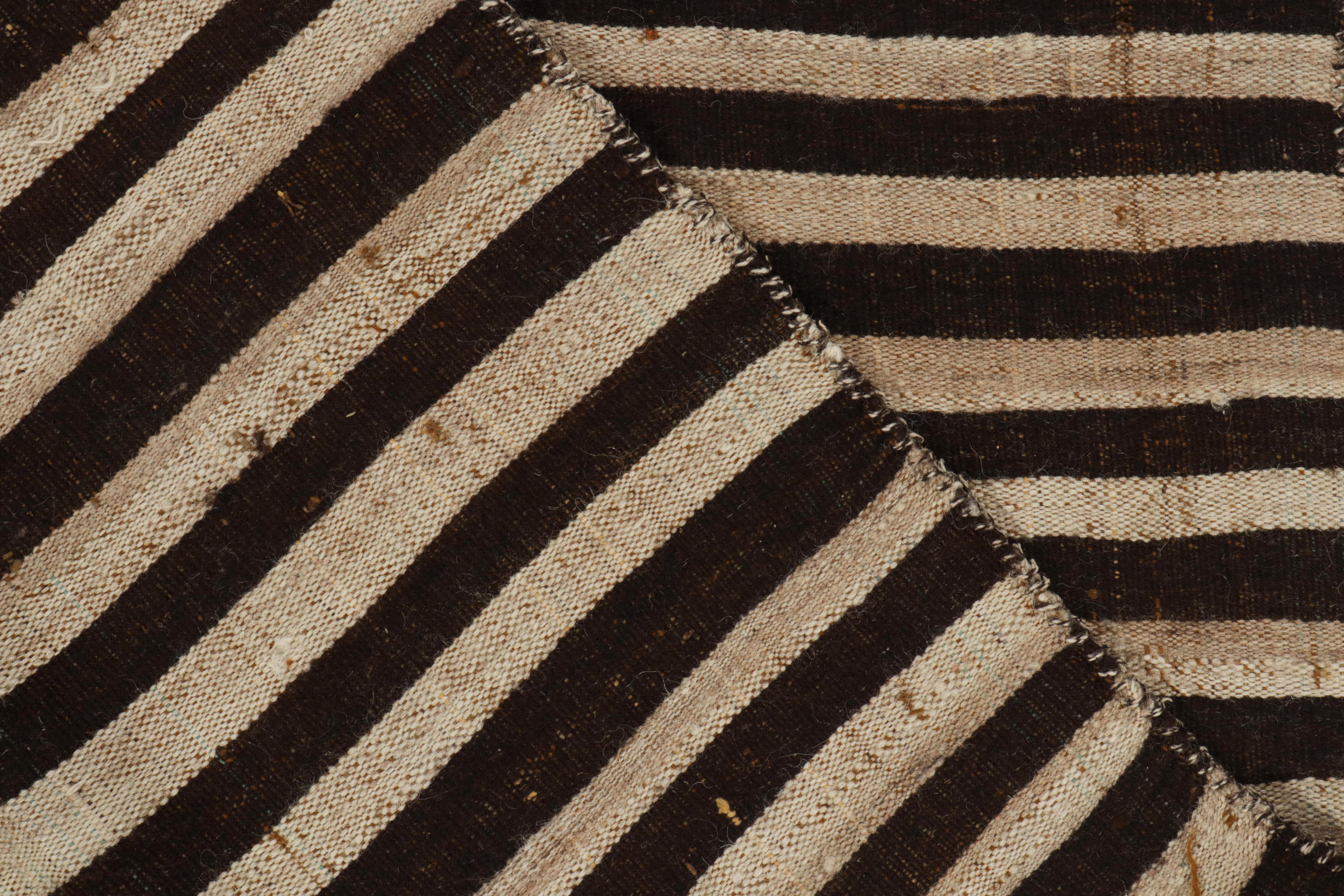 Contemporary Modern Kilim runners in Beige-Brown & Black Stripe Patterns, set by Rug & Kilim For Sale