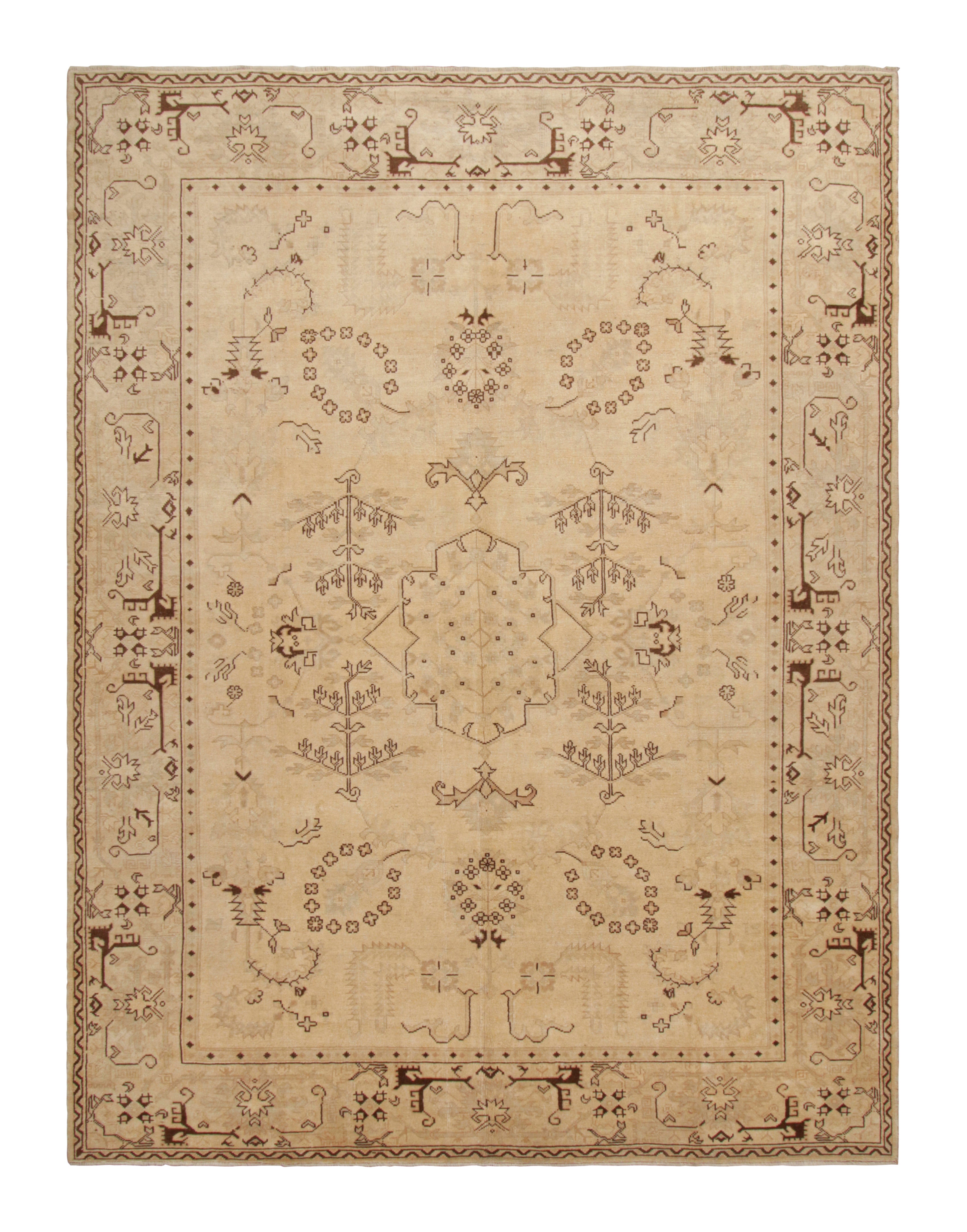 Rug and Kilim’s Vintage Oushak Rug in Beige and Yellow Floral Pattern