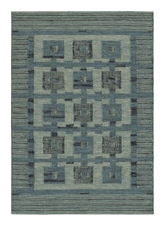Rug & Kilim’s Scandinavian Style Custom Rug in Blue, with Geometric Patterns