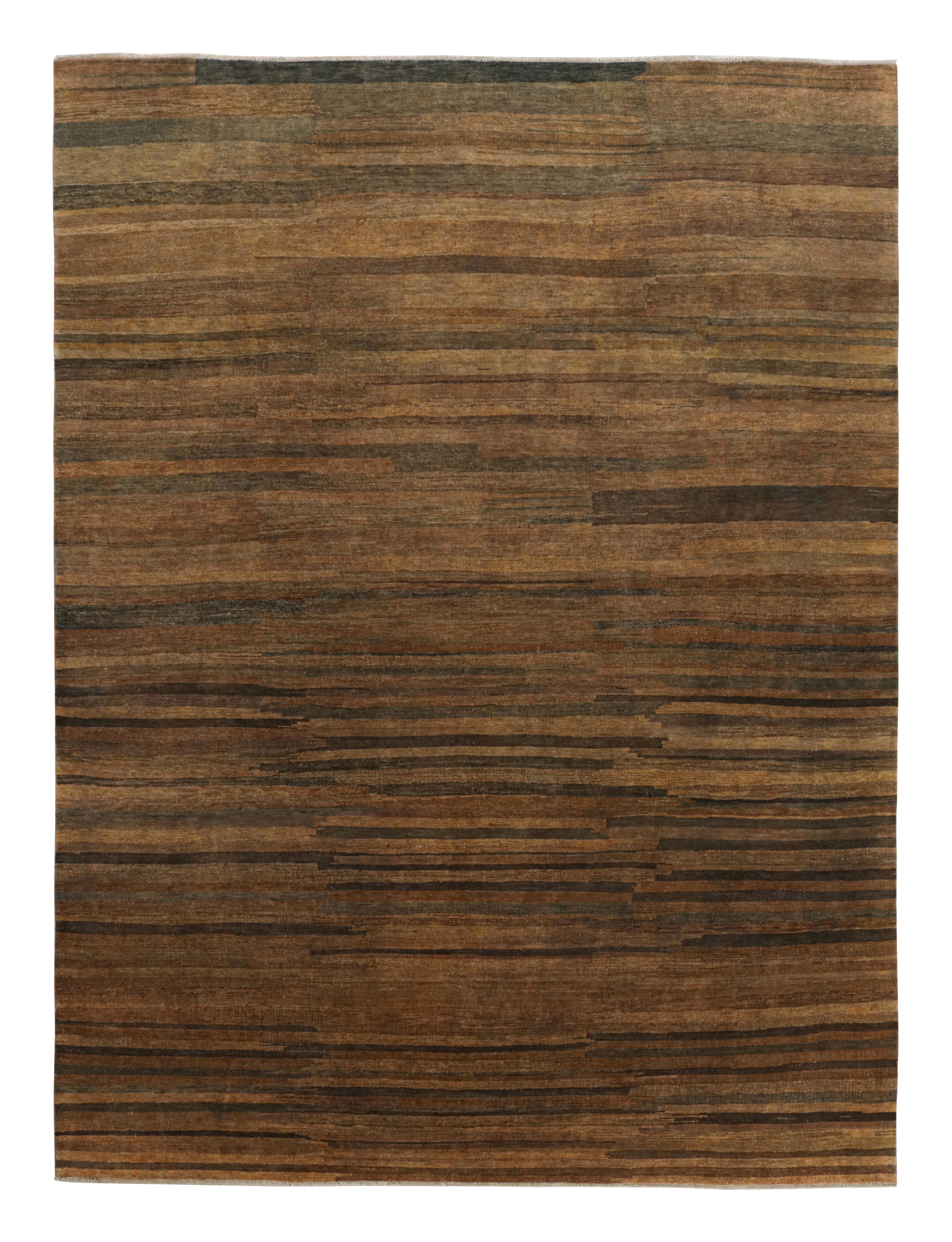 Rug & Kilim’s Modern Textural Rug in Beige-Brown and Umber Stripes and Striae