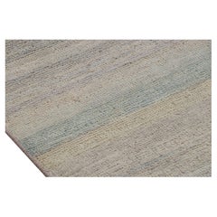 Rug & Kilim’s Textural Rug in Beige and Light Blue Stripes and Striae