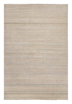 Rug & Kilim's Modern Textural Rug in Creamy Beige and Light Blue Stripes (Tapis à rayures beige crème et bleu clair)