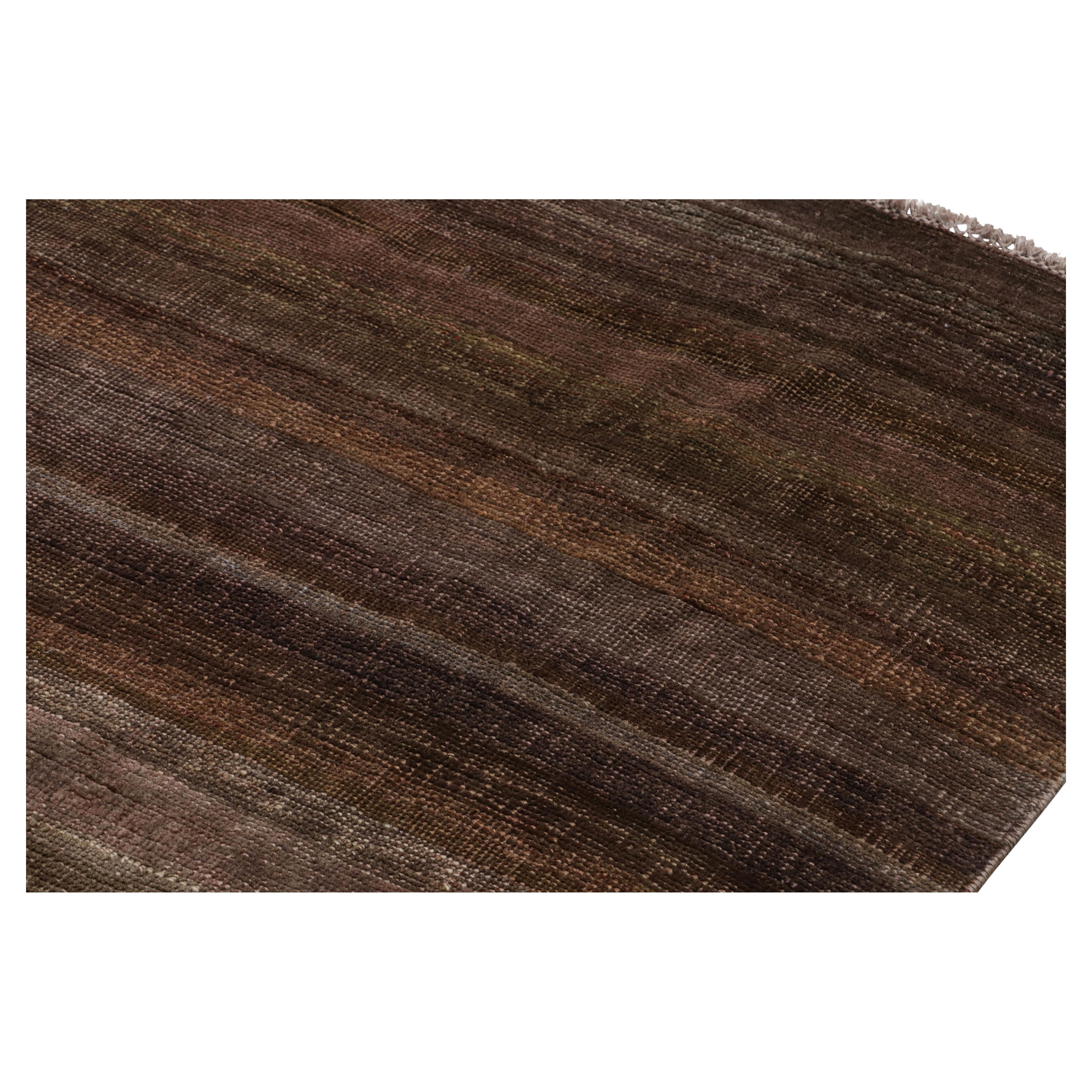 Rug & Kilim's Modern Textural Rug in Brown und Purple Stripes and Striae im Angebot