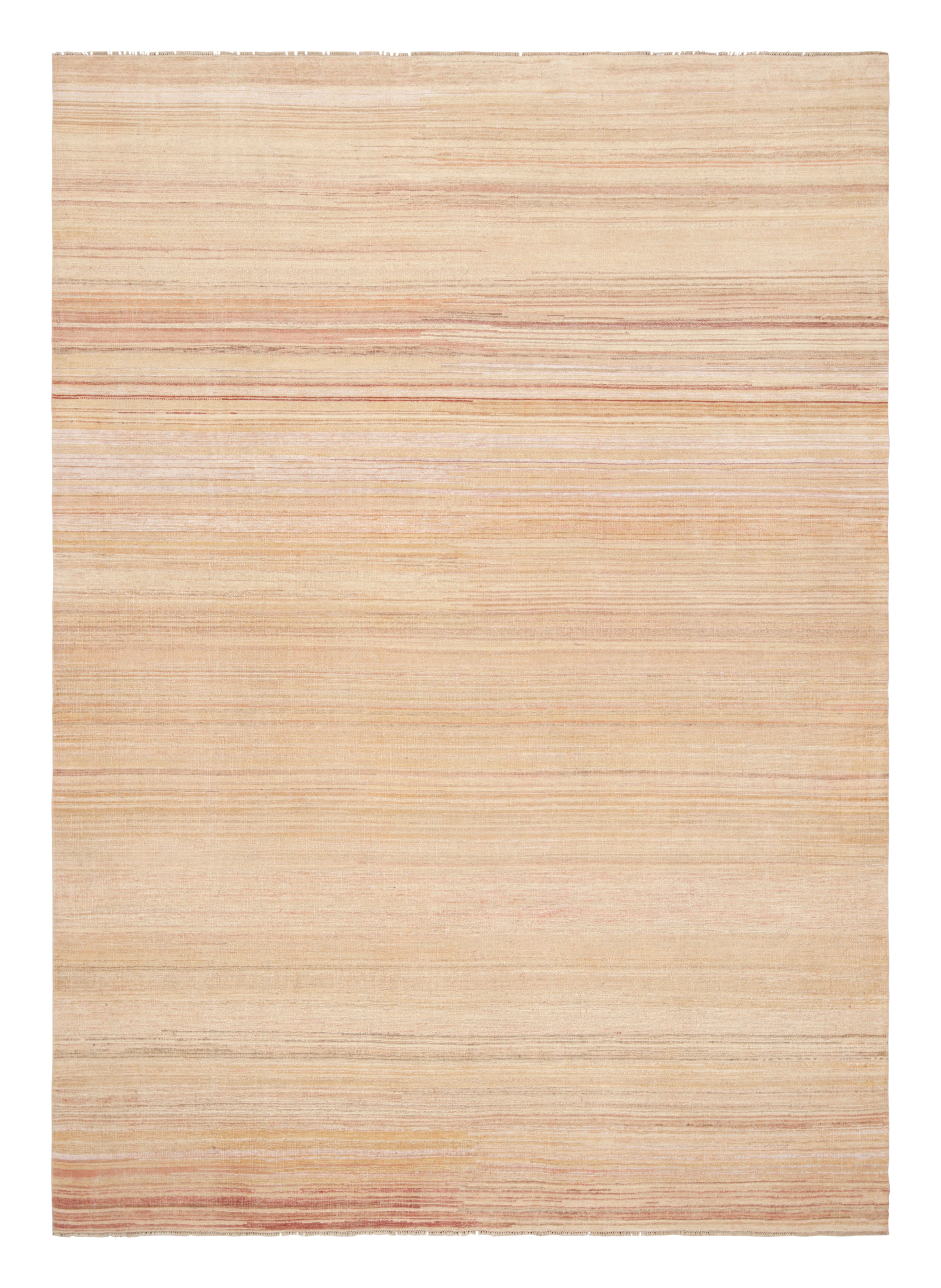 Rug & Kilim’s Textural Rug in Peach Tones and Polychrome Striae