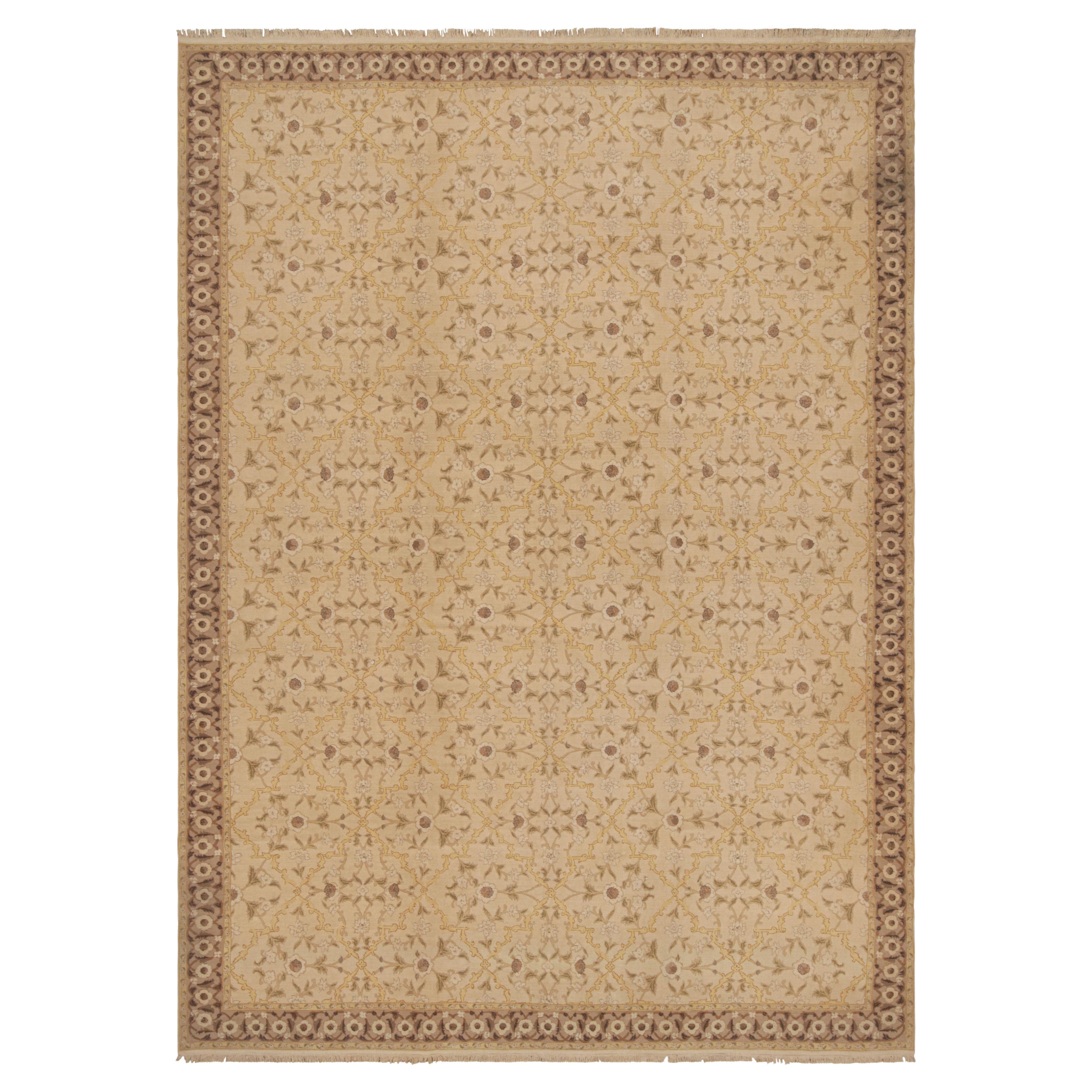 Rug & Kilim’s East Turkestan Inspired Beige Brown Herati Wool Floral Rug For Sale