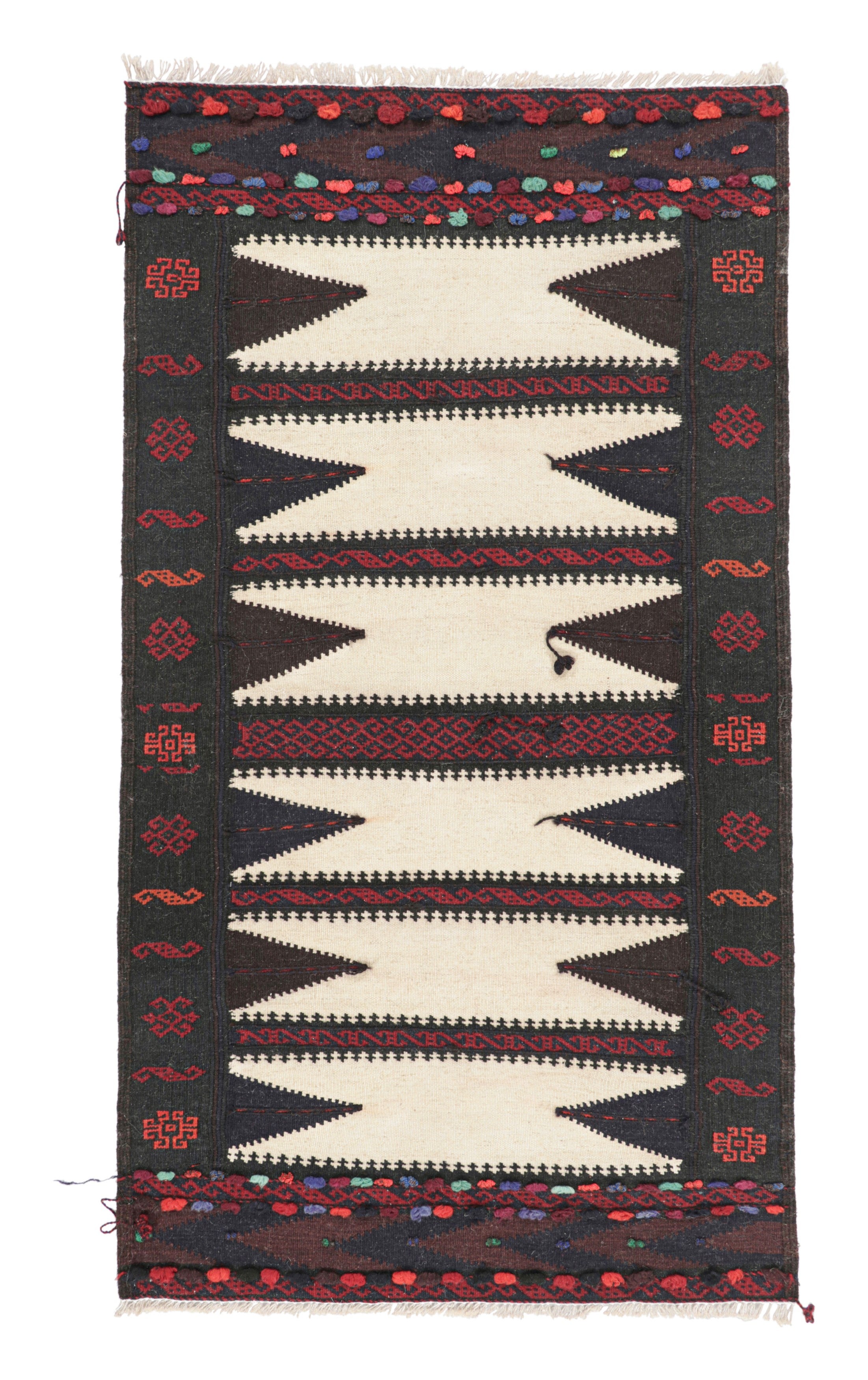 Vintage Afghan Kilim in Beige with Geometric Patterns - Rug & Kilim For Sale