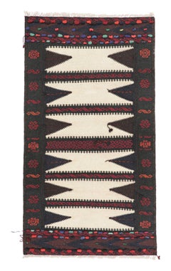 Vintage Afghan Kilim in Beige with Geometric Patterns - Rug & Kilim
