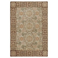 Rug & Kilim Tappeto in stile europeo Beige-Marrone Verde Lana Seta Personalizzato Floreale