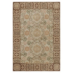 Rug & Kilim's European Style Rug Beige-Brown Green Wool Silk Custom Floral