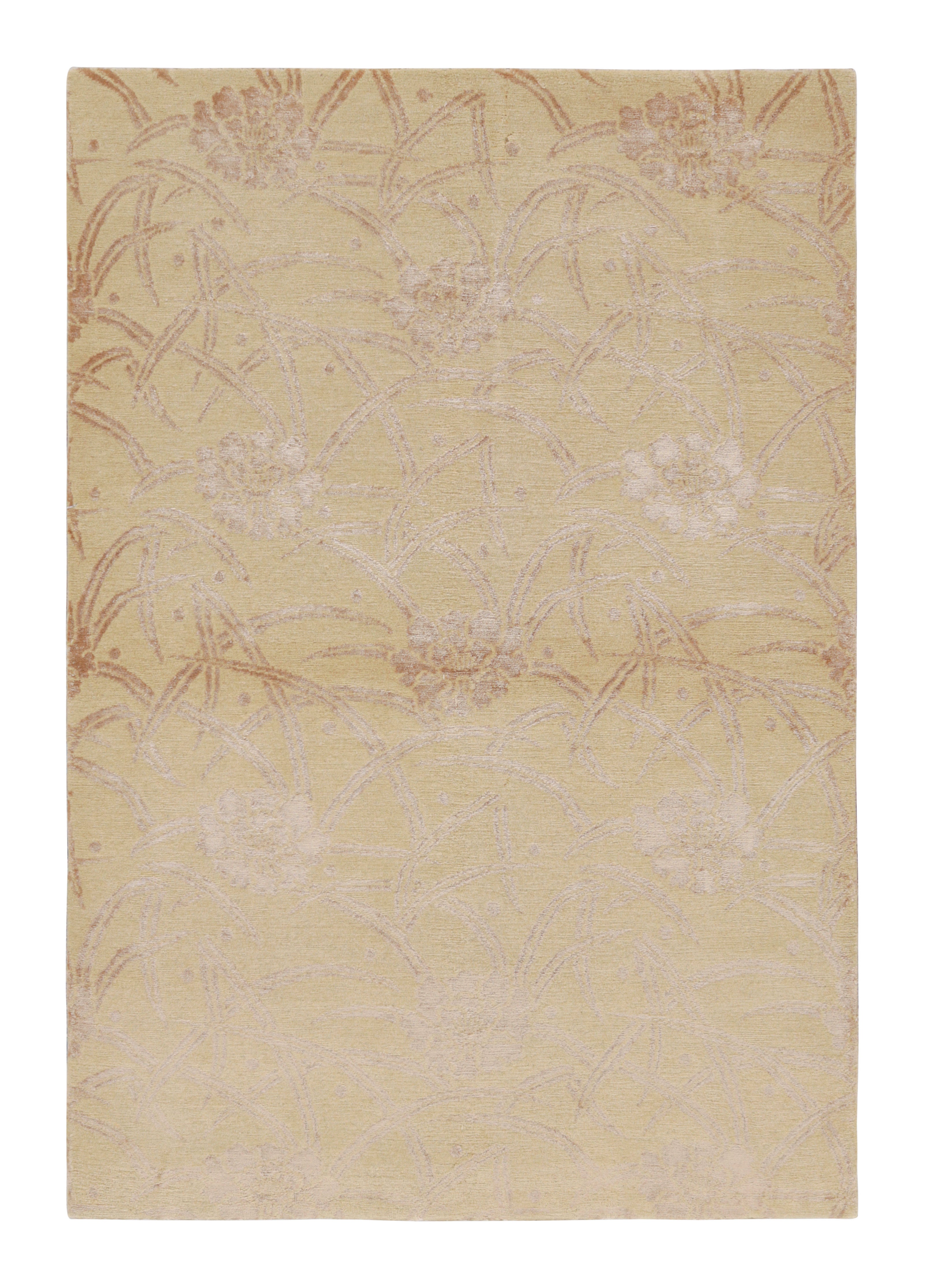 Rug & Kilim’s Modern Art Deco Style Rug in Gold with Floral Patterns
