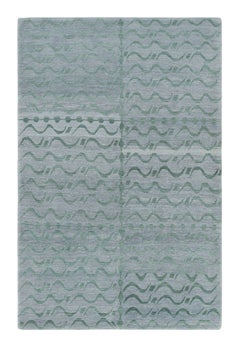 Rug & Kilim’s Modern Rug, Silver-Gray with Green Geometric Patterns “Youngste”