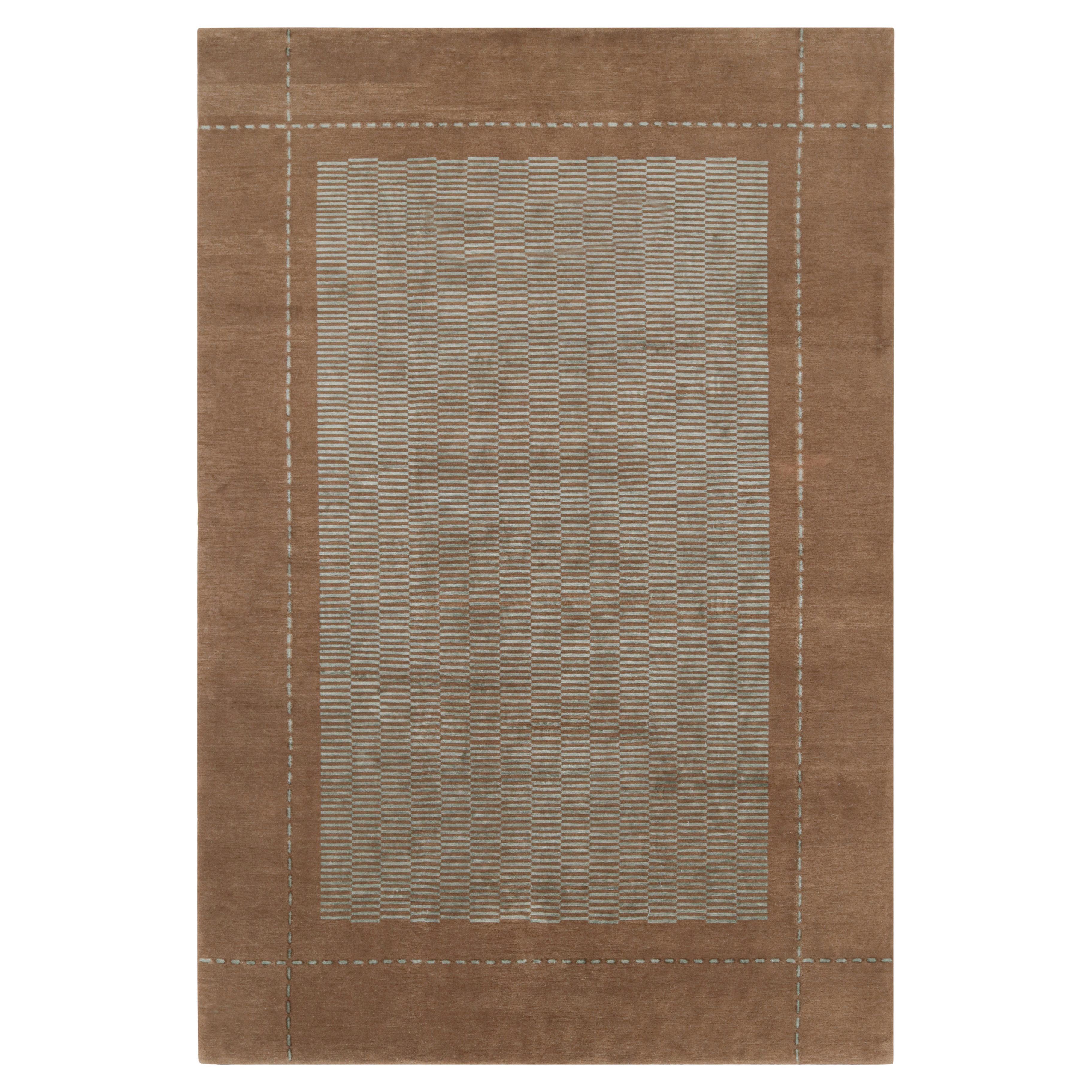 Rug & Kilim's Hand Knotted Austrian Art Deco Style Rug in Brown and Blue For Sale