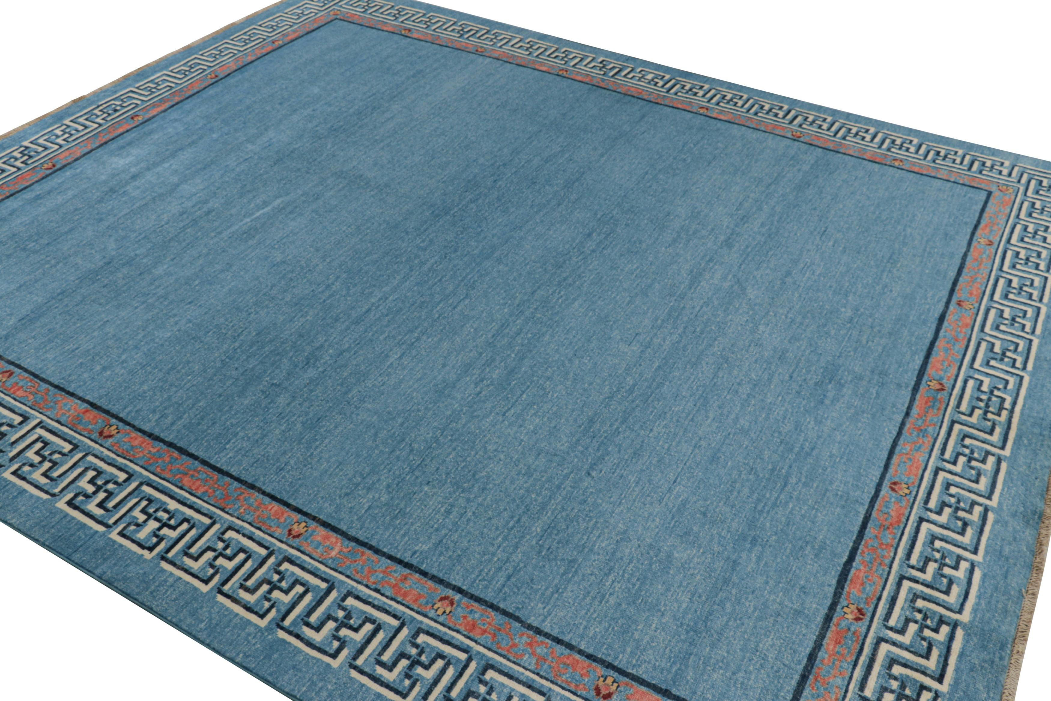 Alfombra estilo Art Déco de Rug & Kilim con campo abierto azul claro y bordes geométricos Afgano
