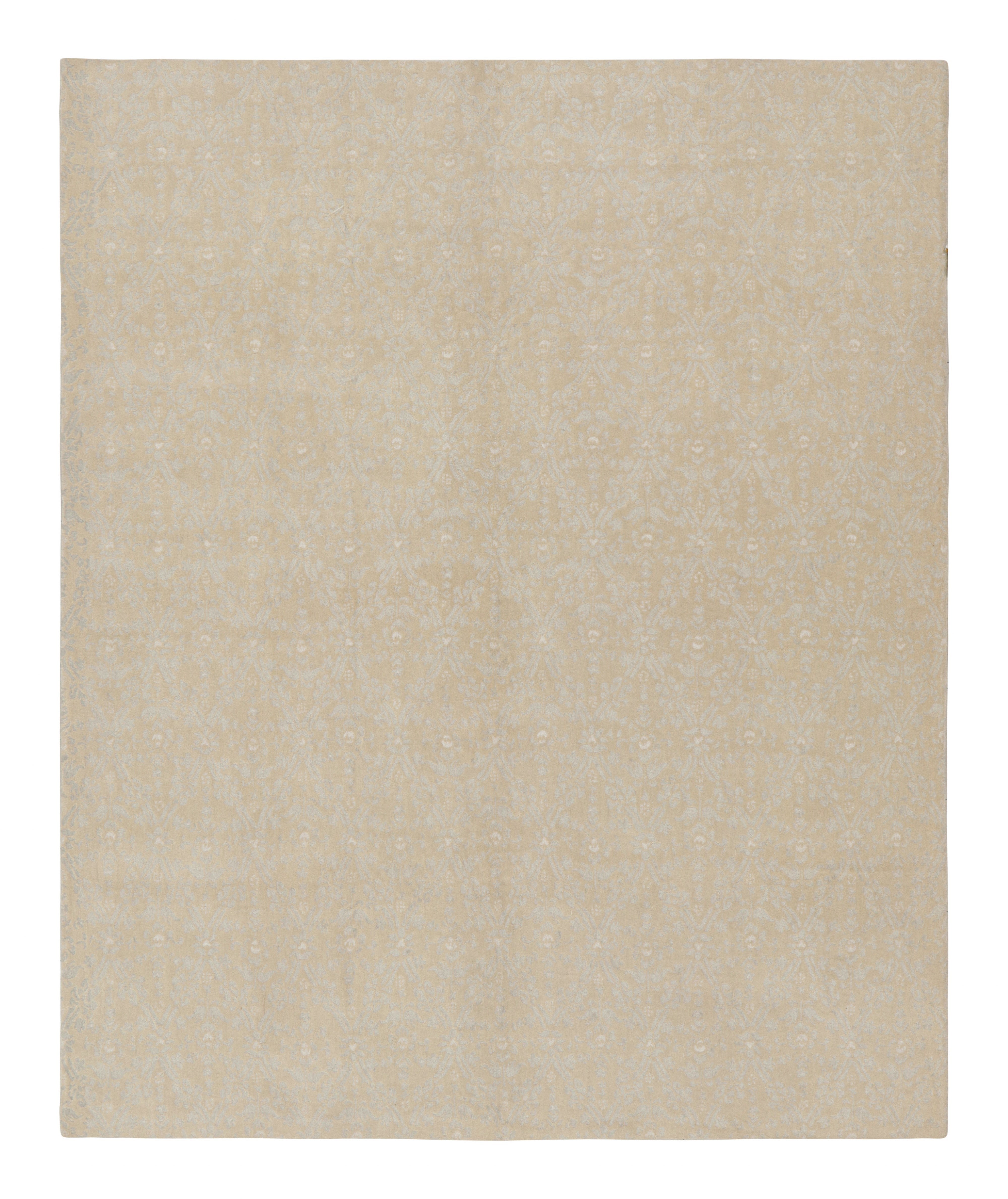 Rug & Kilim’s Tudor Style Rug in Beige, Gray All Over Floral Pattern