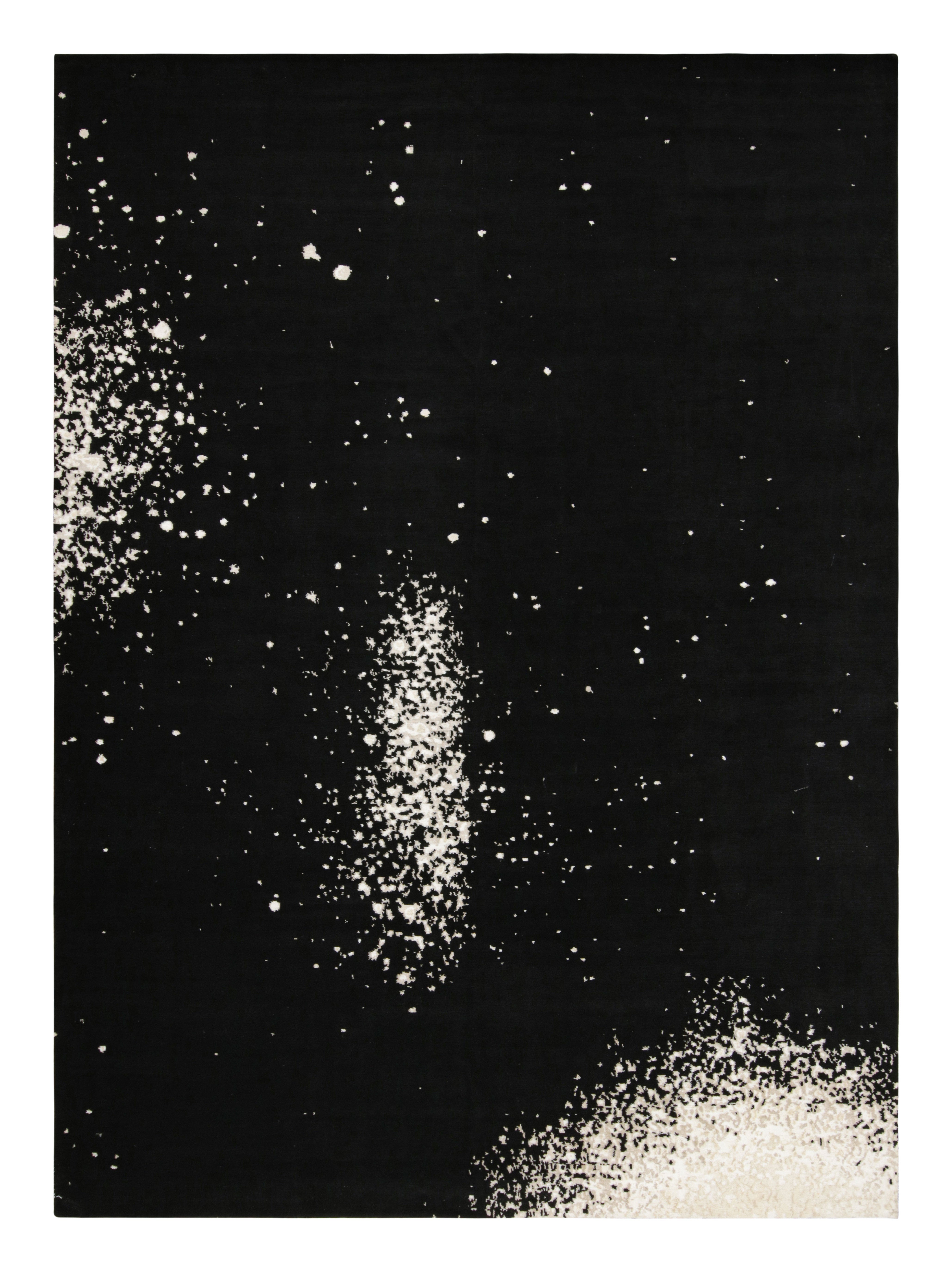Rug & Kilim’s Abstract Rug in Black With White Painterly Patterns – “Milky Way” For Sale
